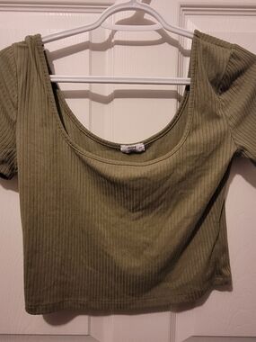 Ardene Olive Ribbed Scoop Crop Top